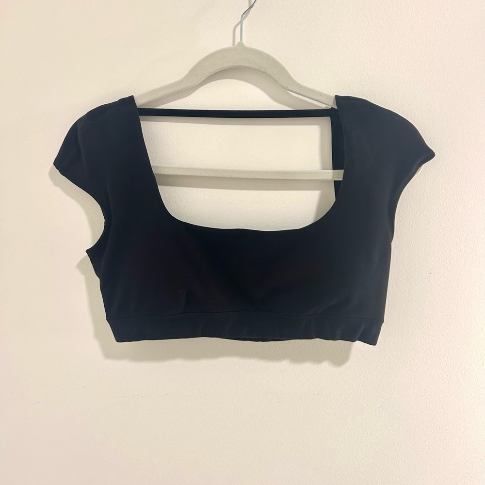 Garage Black Crop Tank Top with Cut-Out Design